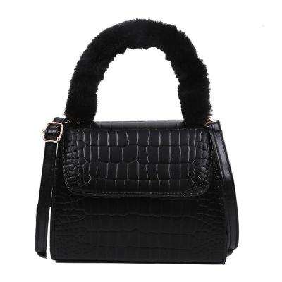 China Fashion Solid Alligator Faux Fur Handle Vintage Ladies Bags Leather Handbags 2021 Luxury Designer Handbags For Women Girls Bags for sale