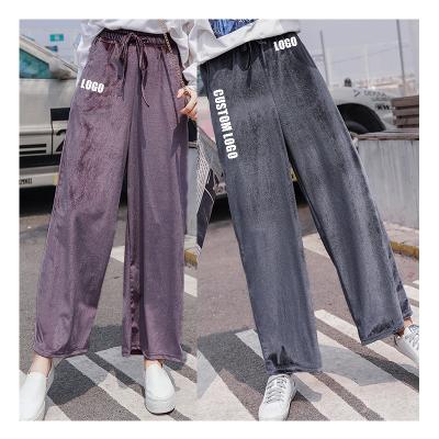 China Hot Selling Anti-wrinkle Free Logo Waist Velvet Top Casual Plus Size Printed Wide Women's Harem Pants 6xl for sale