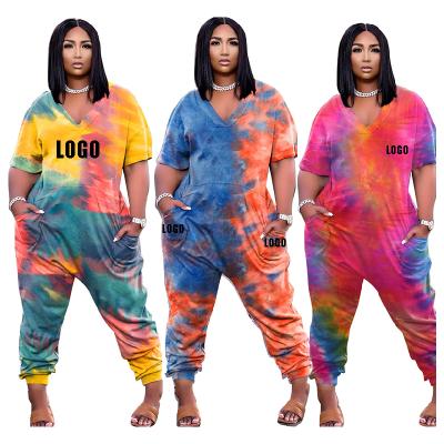 China QUICK DRY free LOGOPlus size women tie dyed overalls women clothing wholesale ladies long with pocket 5xl for sale