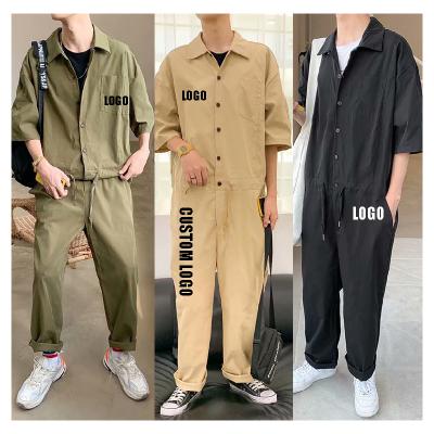 China Anti-Wrinkle Free Logo Cargo Panty Shirts For Men's Casual Playsuit Mens Cotton Jumpsuits Fashion Overalls for sale