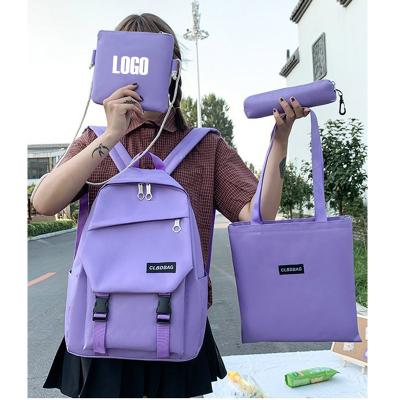 China Promotional Gifts Free Shipping Popular Oxford 4 Pcs In 1 Set Custom Design School Backpack For Girls for sale