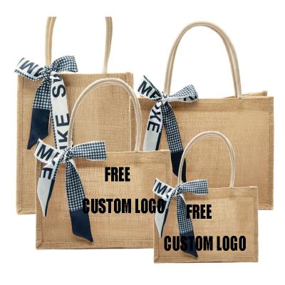 China Preppy Style Free Shipping Wholesale Custom Logo Printed Eco Friendly Reusable Burlap Shopping Tote Bag for sale