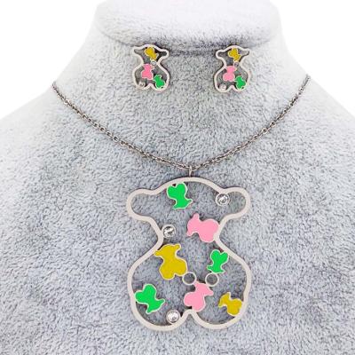 China Colorful CLASSIC Bear Enamel Necklace Earring Set Women Stainless Steel Women Set Jewelry Set Joyeria for sale