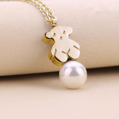 China CLASSIC Cute Pearl Necklace Love Heart Bear Women Stainless Steel Jewelry Joyeria Link Pendant Necklace for sale