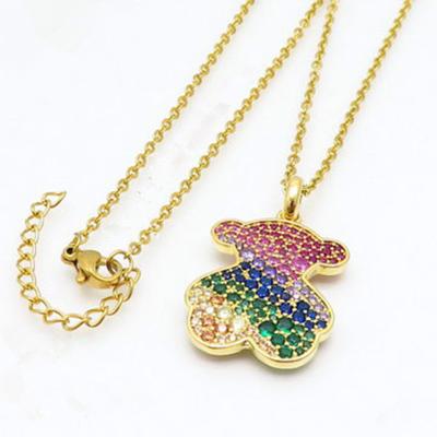 China CLASSIC Choker Necklace CZ Crystal Colorful Stone Bear Women Stainless Steel Jewelry Joyeria Link Necklace Pendant Chain for sale