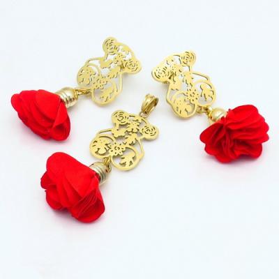 China CLASSIC Trendy Bear Necklace Earring Set Women Stainless Steel Women Set Bear Logo Brand Red Flower Jewelry Joyeria Spain for sale