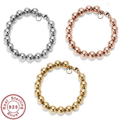 China CLASSIC Real 925 Silver Letter T Bracelets Beads Bracelet Fashion Women Jewelry Gift Logo Marked Ball Bracelet for sale