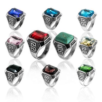 China CLASSIC Gemstone Tibet Nepal Vintage Look Stainless Steel Finger Ring Crystal Stone Women Ring Jewelry Turkish Turquoise Stone Gift for sale