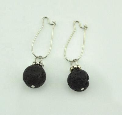 China CLASSIC Women Lava Stone Drop Earring Dangle Jewelry Gift Vintage Look Black Round Stone Volcanic Rocks Essential Oil Jewelry Alloy for sale