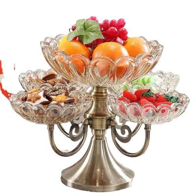 China Sustainable Fashion European Table Decoration Golden 5 plates Metal iron glass dry fruit dish for sale