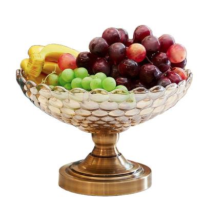 China Sustainable Candy Glass Fruit Cake Dish Set Luxury Gold Frame Serving dry fruit decoration dried glass fruit tray for sale