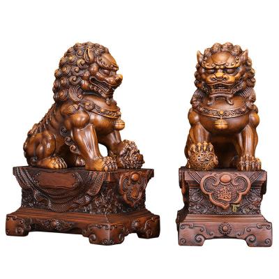 China China A Pair Of Chinese King Hall Gate Lucky Beijing Lion Decor Fortune Resin Golden Lion Statue for sale