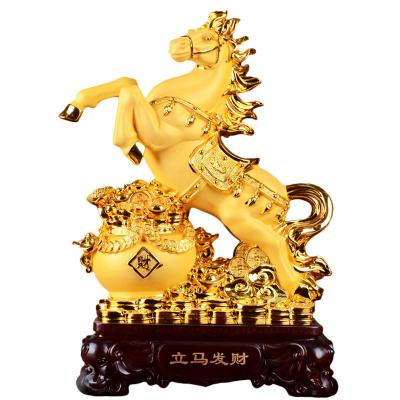 China Europe 2022 Chinese 43cm Horse Statue Sand Gold Feng Shui Arts Horse Figurine Home decoration for sale