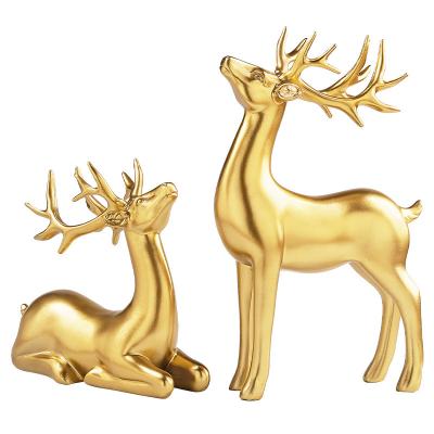 China Europe Factory Direct Sales Golden Deer Animal Resin Crafts Ornaments Light Luxury resin deer statue antler for home for sale