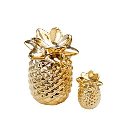 China Art Deco Luxury Golden Electroplated Ceramic Pineapple Sculpted Entrance Decoration Bedroom Decor for sale