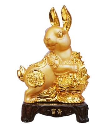 China China resin rabbit figurine Chinese Zodiac Rabbit Golden Resin Collectible Figurines Table Decor Statue for sale