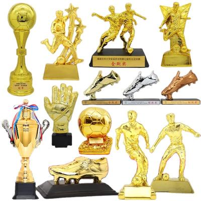 China Europe Manufacturer customized resin trophy football golden boot trophy gold soccer ball trophy for sale