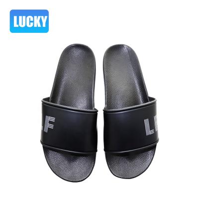 China Wholesale Designer Fashion Trend Rubber Leather Slippers For Men Flip Flops Custom Slides Black With Logo Printed Unisex Flat for sale