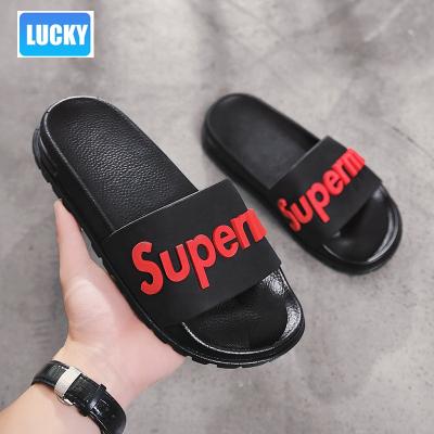 China Fashion Trend High Quality Unisex Flat Sandals With Air Cushion Sole 2021 New Summer Beach Leather Slippers Men Slips 3D Custom Logo Printed for sale