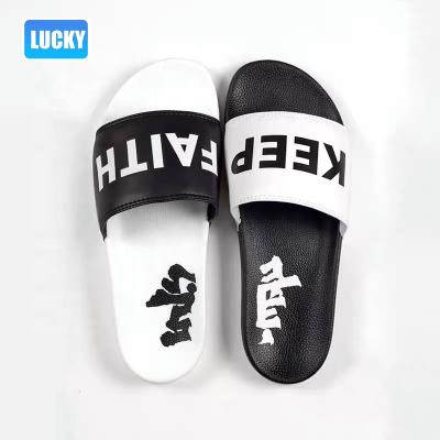 China 2021 Fashion Trend Designer The New Men Flip Flop With Soft Sponge Strap PU PVC Female Non-slip Slippers White Slips Custom Embossed Printed Logo for sale