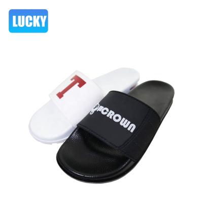 China Fashion Trend Designer Unique Durable Air Cushion Slides For Men Shape Logo Leather Slippers Female Household Customized Flip Flops for sale