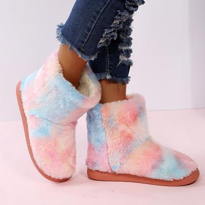 China 2021 New Arrival Winter Round Fur Boots Plus Size Women's Fluffy Shoes Plush Warm Rainbow Color Boots For Ladies for sale