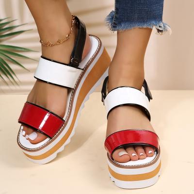 China New Style Fashion Trend Wedge Large Size Ladies Sandals Beach Casual Slippers With Strap Two 2022 Summer Women Platform Sandals for sale