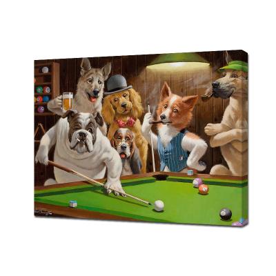 China Modern Funny Dogs Play Wall Art Painting , Animals Picture Artwork Canvas Billiards Posters Print For Boys Room for sale