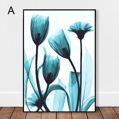 China High Quality Elegant Blue Flower Art Picture Canvas Living Room Decoration Painting Customized for sale