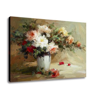 China Retro Classic Minimalist Flower Vase Oil Painting Canvas Art Wall Painting For Living Room Decoration for sale