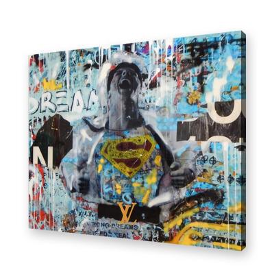 China Graffiti Abstract Superman Stretched Canvas Wall Art Painting Decoration For Kidroom for sale