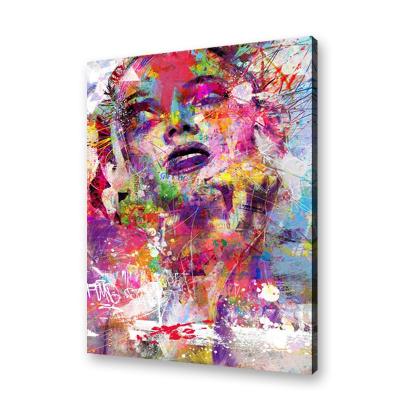 China Art Print Beauty Girl Graffiti Portrait Impressionist Watercolor Canvas Stretched Frame Wood Wall Painting for sale