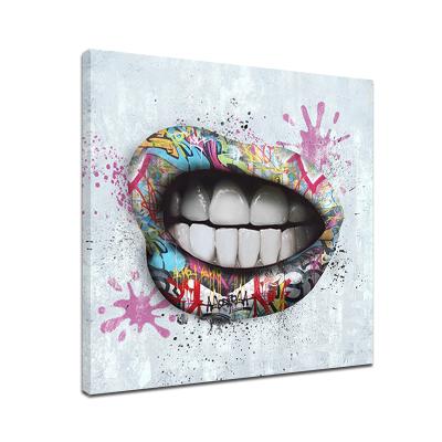 China Modern Graffiti Lip Picture Painting On Stretched Canvas For Wall Decor , Teeth Art Print Wall Art Picture for sale