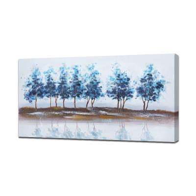 China Wholesale Abstract Landscape Canvas Wall Art Blue Tree With Water Handmade Knife Oil Painting for sale