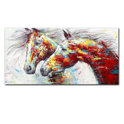 China Dropshipping Two Horses Art 100% Modern Custom Abstract Colorful Handmade Animal Painting For Wall for sale