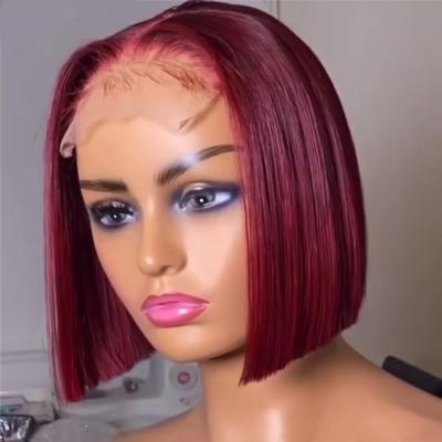 China Silky Straight Wave Pre Plucked Beauty Virgin Red Brazilian Straight Women Burgundy Short 99j Afro Black Lead Colored Wig for sale