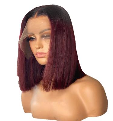 China Luxury Woman HD 99j Short Ombre Colored 13x6 Lace Front Lace Front Wigs Brazilian Remy Transparent Hair Silky Straight Wave Colored for sale