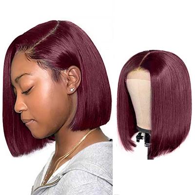 China Wholesale Silky Straight Wave Processed Colored Mink Bergeny Trabsparent Short Human Front 10 Inch Brazillian Lace Frontal Wigs Dangle HD Transparent for sale