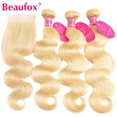 China Beaufox Body Wave 613 Blonde Bundles With Closure Brazilian Body Wave 3 Bundles With Closure Hair Bundles With Closure for sale