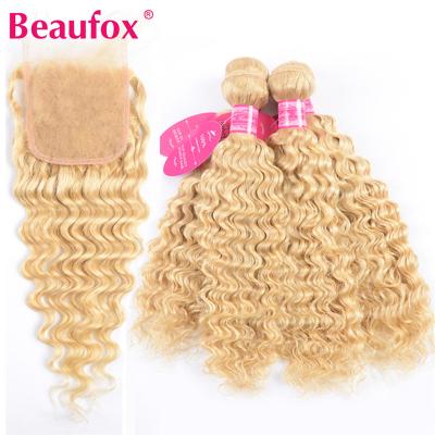 China Beaufox Deep Wave Deep Wave Bundles and Raw Indian Curly Deep Wave Hair Bundle 12a 5x5 Lace Closure Set Wigs With HD Closure for sale