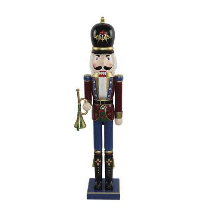 China Solid Wood Custom Home and Garden Christmas Decor New Product 48 Inch Creative Blue Nutcracker Statue for sale