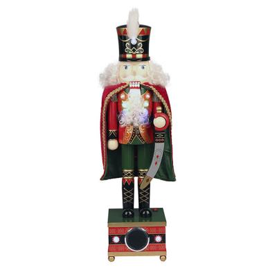 China Solid Wood Decorative Wooden Soldiers Outdoor Christmas Soldier With Cloak Nutcracker Sculpture Statue Multiple Size 24 for sale