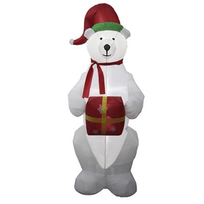 China Holiday Decorations Wholesale Customized 8FT Outdoor Christmas Decorations LED Lights Inflatable Polar Bear With Gift Box for sale