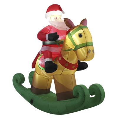 China Holiday Decorations Wholesale Customized 6FT Outdoor Christmas Decorations LED Lights Inflatable Santa With Wooden Horse for sale