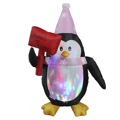 China Holiday Decorations Factory Sale 5FT Yard Decor Christmas Inflatables Direct Inflatable Disco Lights Inflatable Penguin for sale