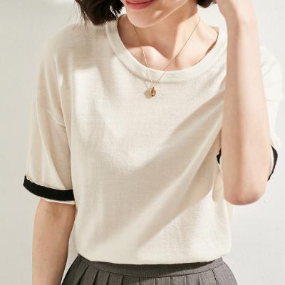 China New Design Spring Summer Elegant Short Sleeve T-shirts Women's Anti-pilling Sleeve Fashion Woolen Blouse for sale