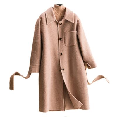 China New Anti-wrinkle Cashmere Oversized Loose Wool Blends Coat Winter Jacket Women's Natural Collar Hood Outerwear Belt for sale