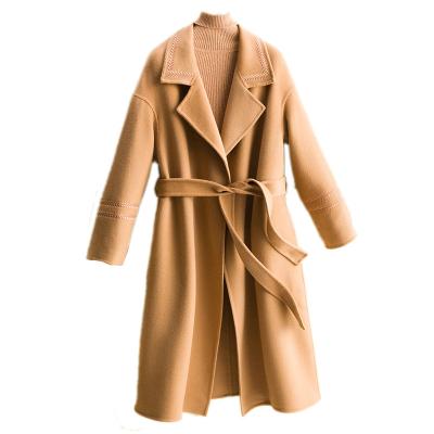 China Lady Fashion Winter Anti-wrinkle trench cashmere double breasted coat with long belt women spring double face 100% wool cashmere coat for sale