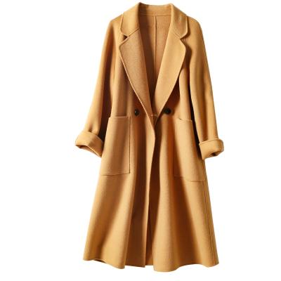 China Anti-shrinkage hot sales loose class long cross wool coat women fashion woolen coats women for sale