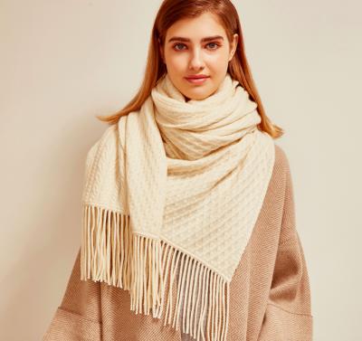 China Warm Cashmere Knitwear Shawl Tassel Scarf With Rosetta Shape for sale